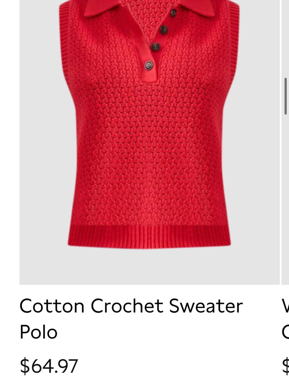 Banana Republic Red Cotton Crochet Polo Sweater - Sleeveless